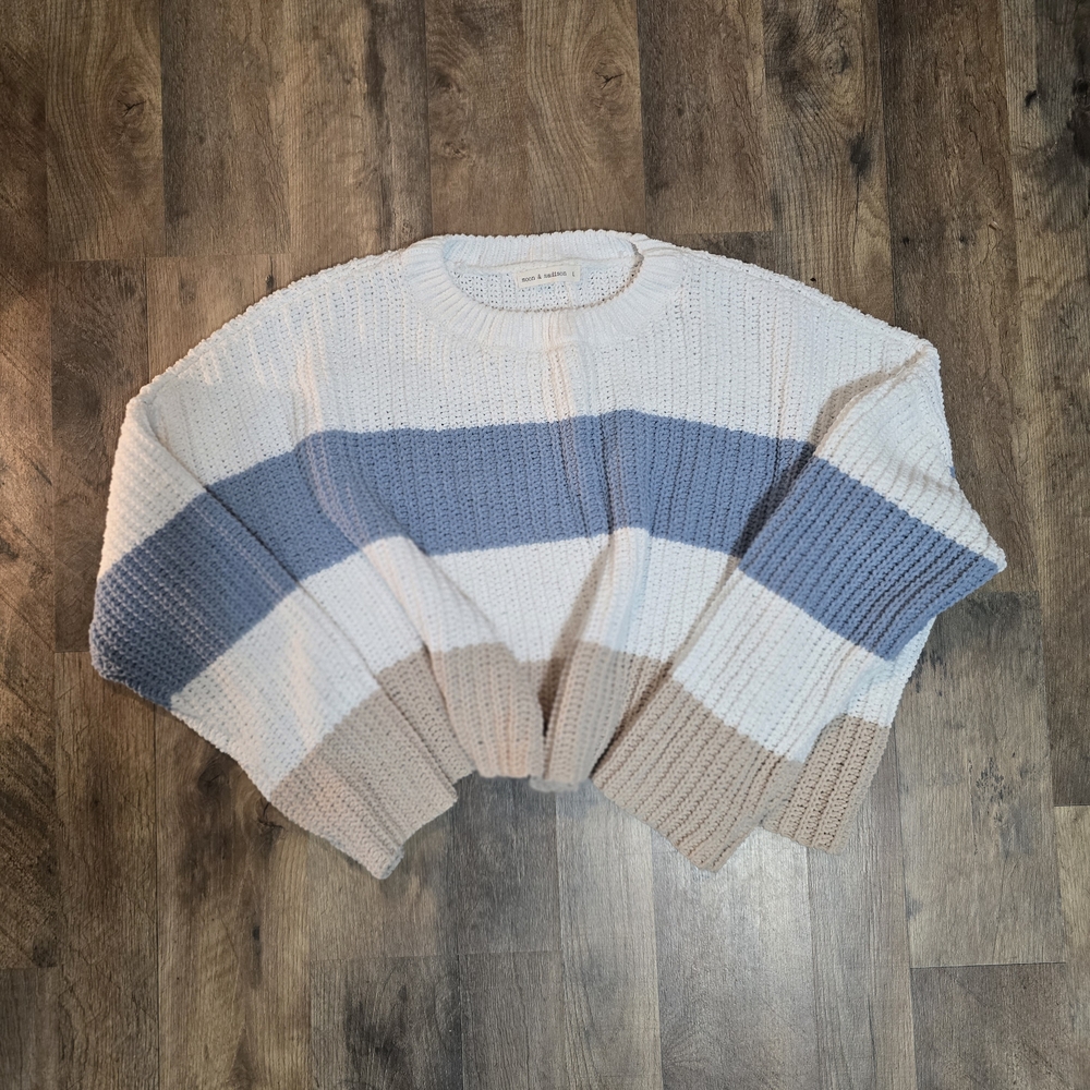 moon & madison Striped Sweater in Blue, Cream, and Tan
